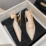 Nude Low Block Heel Toe Cap Pointed Buckle Mid-Heel