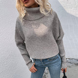 Women Pullover Knit Sweater Autumn Sweater Solid Color Polo Collar Split Sweater Women's Top