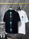 CHH Chrome Hearts T Shirts Heavy Industry Color Leather Patchwork Cross Contrast Color Short Sleeve