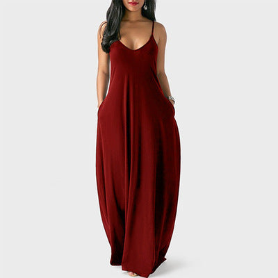 Mauve Dress Bridesmaid Women's Solid Color Sexy Deep V Strap Dress