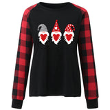 Valentine's Day T Shirt Long Sleeve Plaid Sleeve Valentine's Day Heart Printing T-shirt