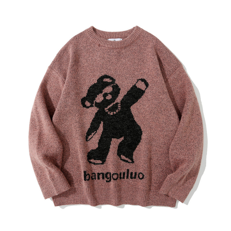 Men Sweater Cartoon Bear Jacquard Sweater Men's Autumn Loose Pullover