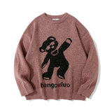 Men Sweater Cartoon Bear Jacquard Sweater Men's Autumn Loose Pullover