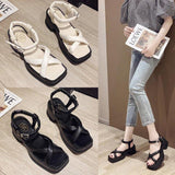 High Heels Slippers Summer Chunky Heel Open Toe with Buckle High Heel Roman Style Shoes