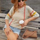 Women Pullover Knit Sweater Women's Autumn Sweater Female Striped Color Matching Sweater