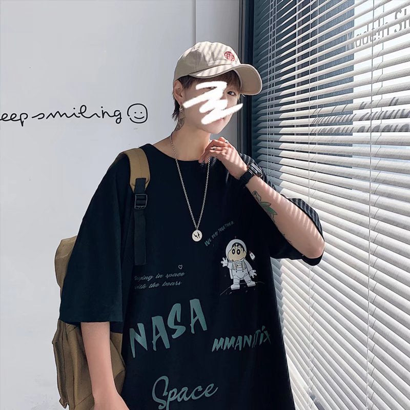 Men T-shirt Loose Hip Hop Half Sleeve
