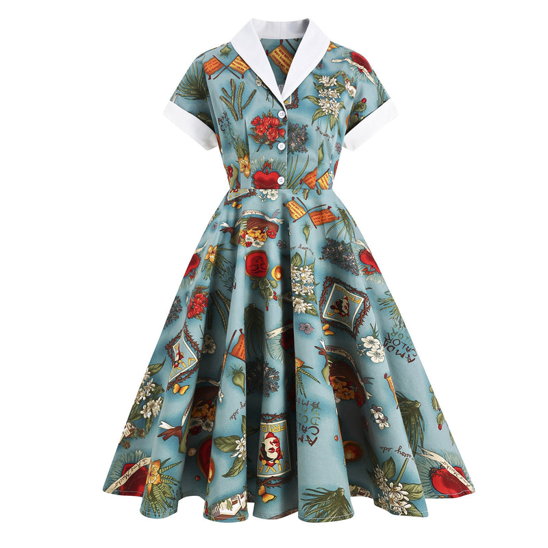 Regency Dress Palace Print Contrast Color