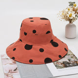 Women Bucket Hat Casual Sun Hat Polka Dot Double-Sided