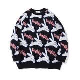Men Sweater Cartoon Rabbit Brocade Sweater Men's Pullover Long Sleeve