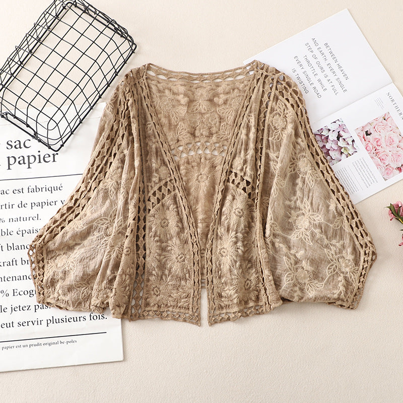 Coachella Music Festival Outfits Vintage Hollow Crocheted Cardigan Short Coat Top