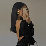 Music Festivals Rave Outfits Dress Autumn and Winter Women's round Neck Long Sleeve Sexy Dress