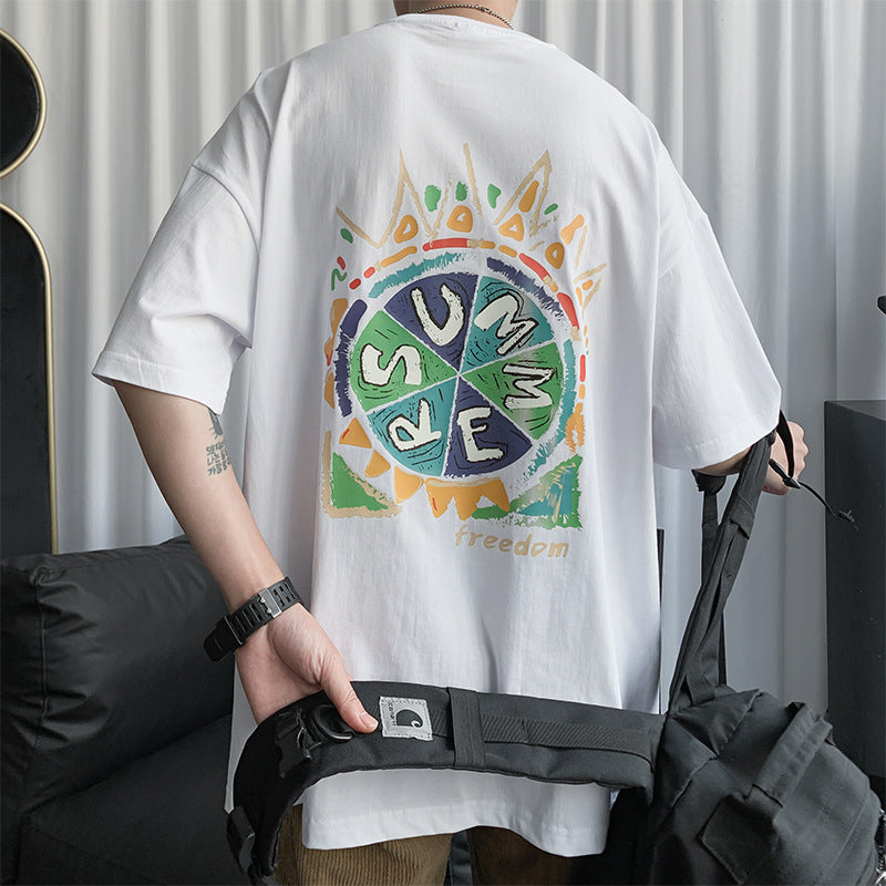 Men T-Shirts Printed Loose Half Sleeve Top