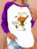 Halloween Costumes Pattern Printing Capless round Neck Contrast Color Sweatshirt Female