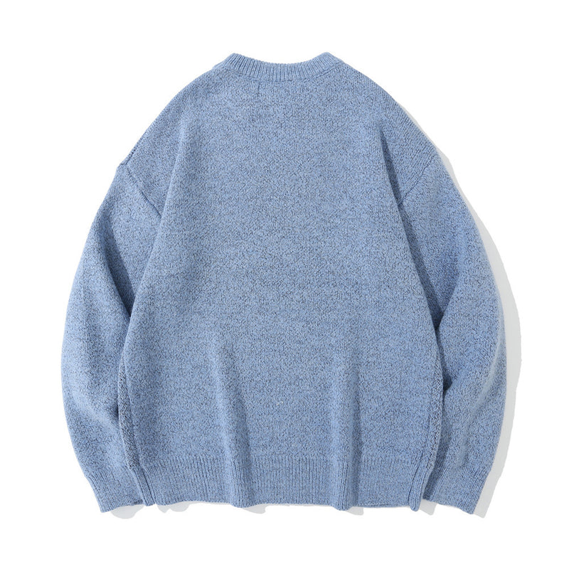 Men Sweater Cartoon Jacquard Crew Neck Sweater Men Loose Pullover