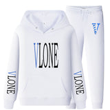 Vlone Hoodie & Pants 2 Piece Set Sweatshirt Autumn Print Baggy Coat