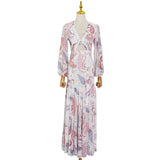 Gypsy Style Dresses Chiffon V-neck Stitching Lantern Sleeve Slit