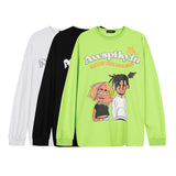 Man Fall Outfits Sweater Thin Hip Hop Retro Cartoon Print High Street Pullover Long Sleeve Top