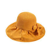 Women Bucket Hat Straw Bow Big Brim Vinyl Sun Protective