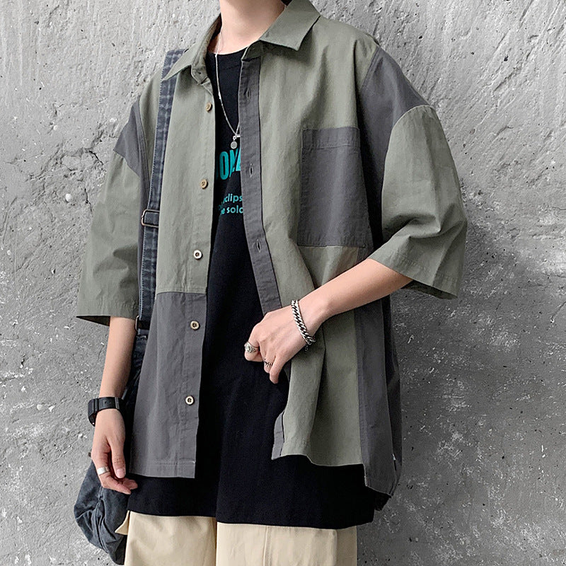 Men Jackets Color Matching Shirt Casual