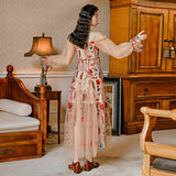 Coachella Music Festival Outfits Floral Fairy Dress Vacation Sling Long Dress