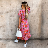 Kendall Jenner Wedding Guest Dress Printed Short Sleeve V-neck Waist Slit