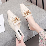 Finn Chain Pointed Toe Mule Closed Toe Half Slippers Women's Summer Outer Wear Pointed Toe