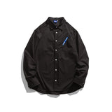 Man Fall Outfis Autumn Solid Color Casual Pocket Decorative Shirt Boys College Style Loose Top