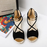Women Open Toe Sandals Flats Summer Wedge Peep Toe Zipper Sandals