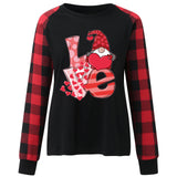 Valentine's Day T Shirt Long Sleeve Plaid Sleeve Valentine's Day Heart Printing T-shirt