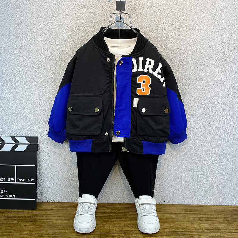 Toddler Boys Jackets Boys' round Neck Baseball Uniform Loose Zip-up Shirt