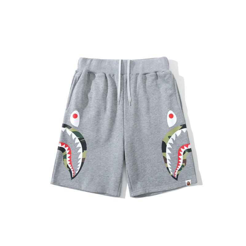 Bathing Ape Shorts Men's Double Camouflage on Side Shark Head Shorts Camouflage Elastic Waist Fifth Pants Middle Pants Fashion Brand Casual Shorts