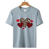 Valentine's Day T Shirts Couples Leopard Print Heart Printing Women's Pullover Short Sleeve T-shirt
