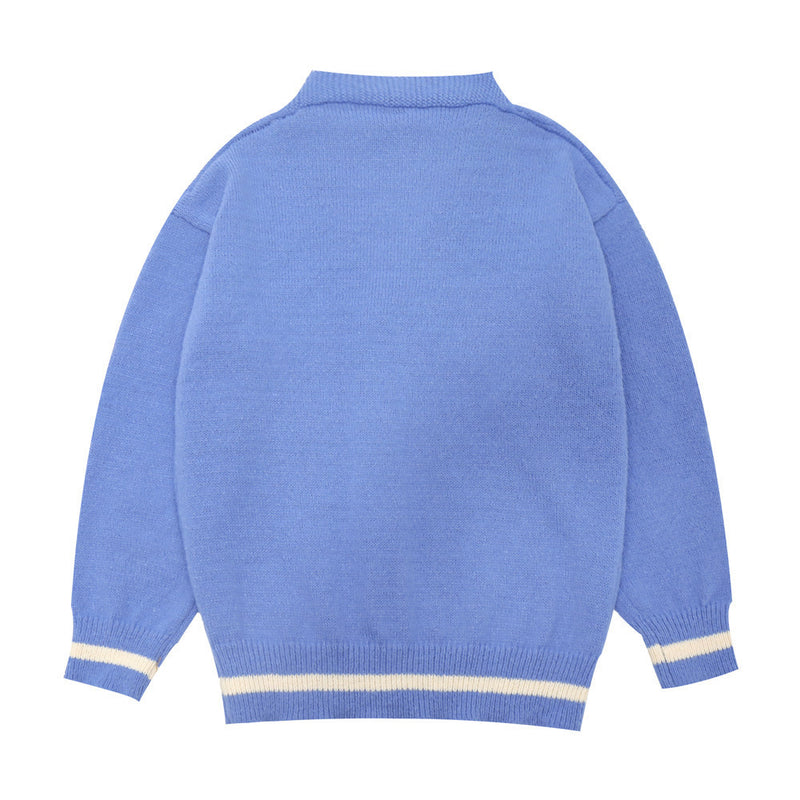 Men Sweater Cartoon Embroidery Color Matching Sweater Coat Men's Loose V-neck Cardigan Sweater