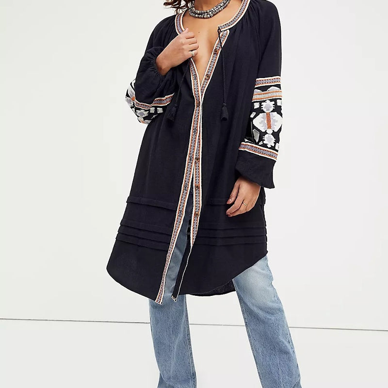 Beth Dutton Bohemian Dress Winter Autumn Midi Dresses Embroidered Loose Cardigan Dress