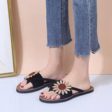 Women Open Toe Sandals Flats Summer Flower Flip Flops Casual Beach Slippers