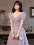 Mauve Dress Bridesmaid Women's Autumn and Winter Purple Fairy Dress