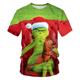 Men and Women Grinch Shirt Cartoon 3D Printed round Neck Short Sleeve T-shirt