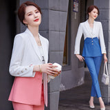 Interview Suit Women Spring/Summer Stitching Shirt Top Straight-Leg Pants Suit