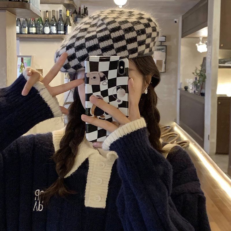 Vintage Check Bucket Hat Chessboard Knitted Beret