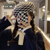 Vintage Check Bucket Hat Chessboard Knitted Beret