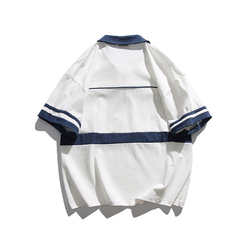 Men T Shitrs Letter Print Color Contrast Patchwork Lapel