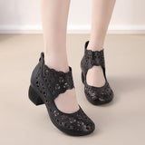 Highway Flat Sandals Summer Hollow Mid Heel Fashion Retro Mom Leather Shoes