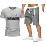 Vlone T Shirts & Shorts 2 Piece Set Letter Large V Printed Short Sleeve