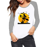 Halloween Costumes Pattern Printed Raglan Color Contrast Long Sleeve T-shirt Women's Top