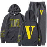 Vlone Hoodie & Pants 2 Piece Set Spring, Autumn And Winter Brushed Hoody Women'S Suit Sweater