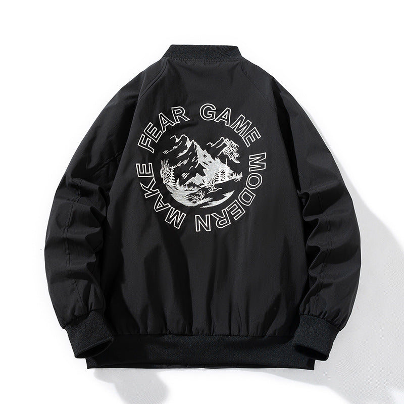 Varsity Jacket Embroidered Flight Suit Thin Stand Collar