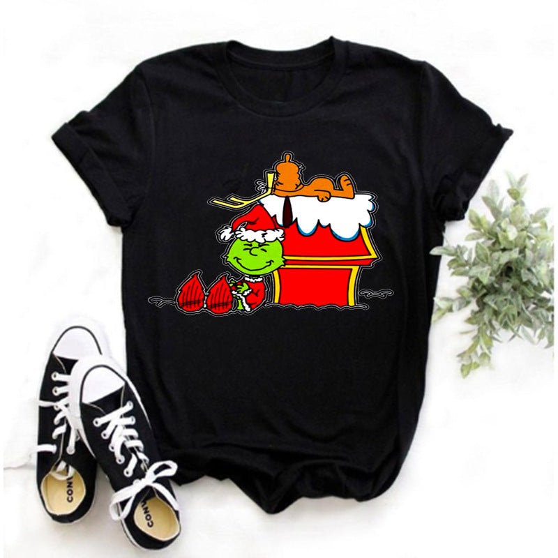 Men and Women Grinch Shirt round Neck Short Sleeve Loose