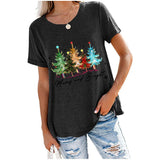 Merry and Bright Sweatshirts Christmas Tree Printed Casual Short Sleeve