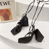 White Strappy Heels Autumn Triangle Heel Roman Lace-up High-Heeled Sandals Women