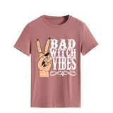 Halloween Costumes Bad Witch Vibe Shirt Pullover Simple Printed Crew Neck Top T-shirt Loose Short Sleeve